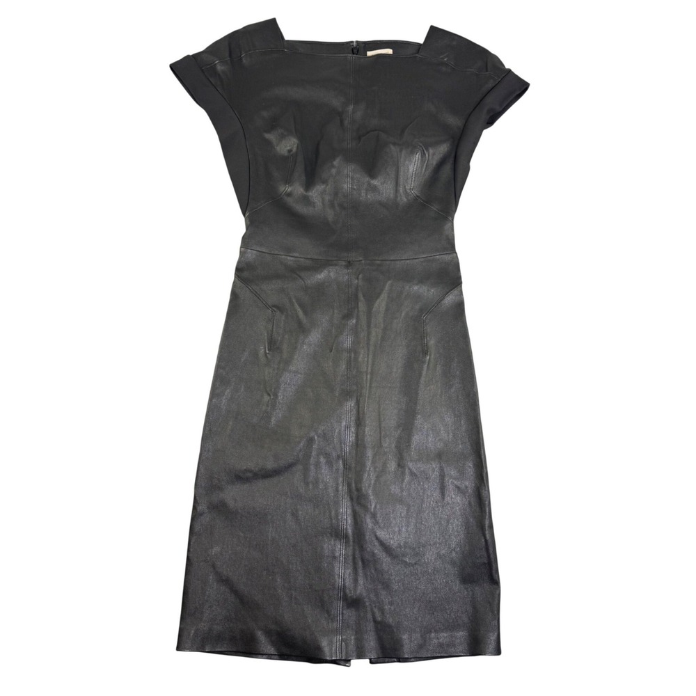 Maison Ullens Black Lambskin Leather Sheath Dress Italy Size 40 Square Neck LBD
